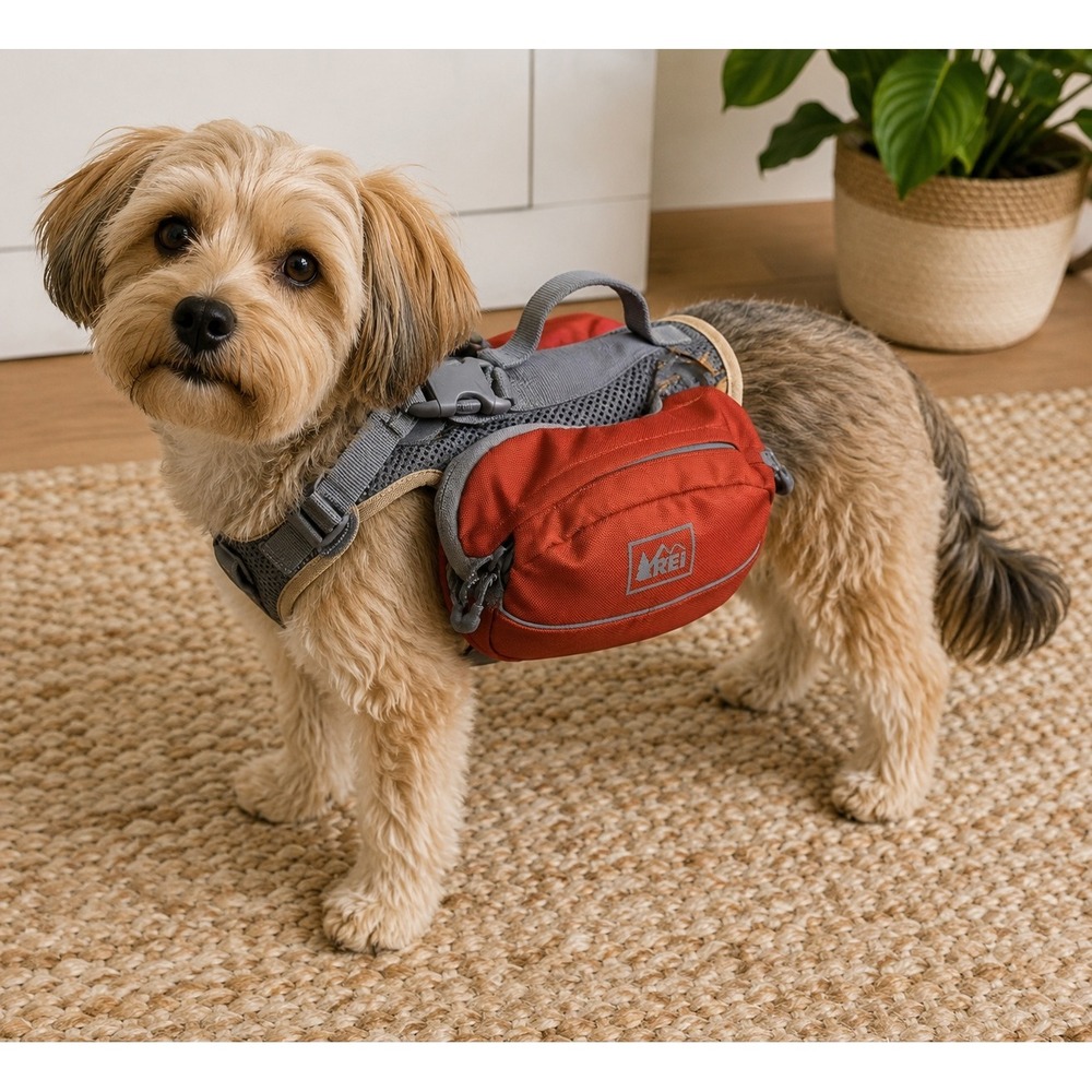 REI Co-op Dog Backpack Saddlebag Harness Orange Grey Small Hiking Camping Pet